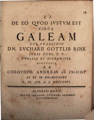 De Eo Qvod Ivstvm Est Circa Galeam