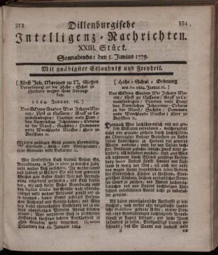 XXIII. Stück. Sonnabends: den 5. Junius 1779.
