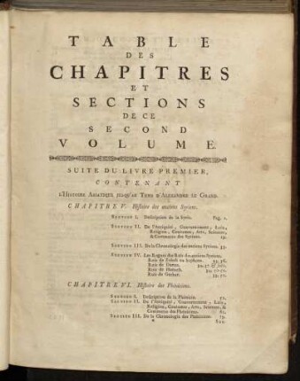 Table des Chapitres et Sections de ce Second Volume.
