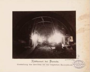 Nebenbahn Hameln-Lage. Klüttunnel, Hameln: Herstellung des Tunnelgewölbes (sog. belgische Methode)
