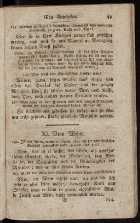 XI. Vom Weine. - XIX. Von der Schönheit und Vollkommenheit des menschlichen Körpers.