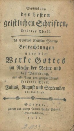 Dritter Theil: Julius, August und September enthaltend