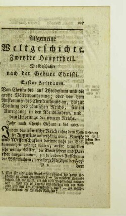 Zweyter Haupttheil. Die Geschichte nach der Geburt Christi