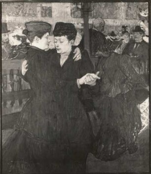 Im Moulin Rouge (1892, bezeichnet links oben: "HTLautrec 92"; Öl auf Pappe; 0,93 x 0,80 m; Nationalgalerie Prag)