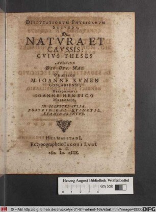 Disputationum Physicarum Secunda, De Natura Et Caussis