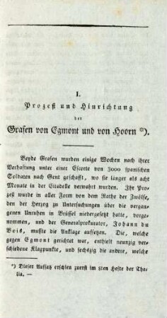 I. Prozeß und Hinrichtung der Grafen von Egmont und von Hoorn