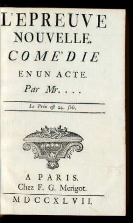 L' Epreuve Nouvelle : Comédie En Un Acte