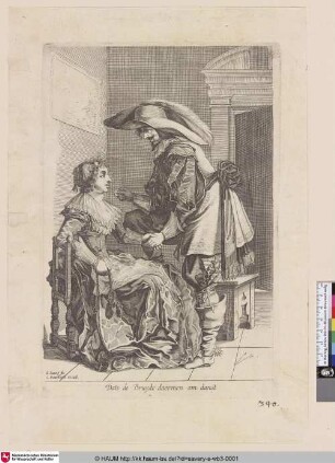 [Ein Mann reicht einer sitzenden jungen Frau eine Münze; Man offering a seated courtesan a coin]