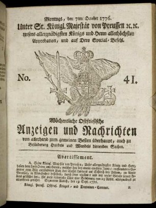 No. 41. Montags, den 7ten October 1776.