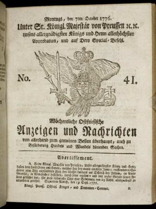 No. 41. Montags, den 7ten October 1776.