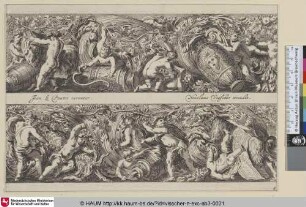 [Ornament, ein Bacchanal, zwei Freise übereinander; Ornament, a Bacchanal, two friezes one above another]