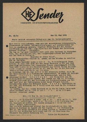 'HF-Sender' [Flugblatt], Nr.36/1954 (13. Mai 1954)