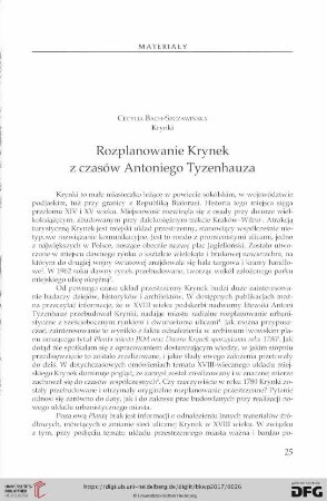 Rozplanowanie Krynek z czasów Antoniego Tyzenhauza