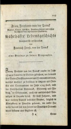 Franz Freyherrn von der Trenck ... wahrhafte Lebensgeschichte ...