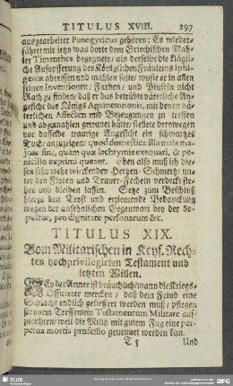 Titulus XIX. Vom Milltarischen in Keys. Rechten hochprivilegirten Testament und letzten Willen