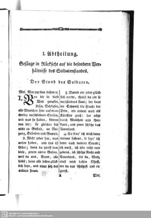 I. Abtheilung. Gesänge in Rücksicht auf die besondern Verhältnisse des Soldatenstandes