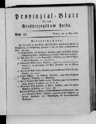Num. 37., Ausgabe vom 14. Mai 1816