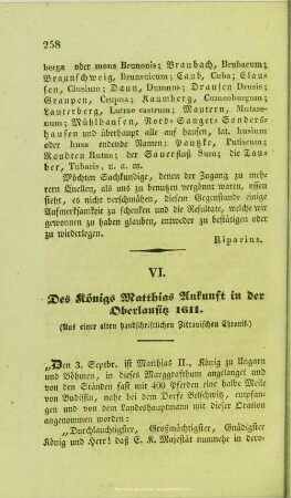 Des Königs Matthias Ankunft in der Oberlausitz 1611 : (Aus einer alten handschriftlichen Zittauischen Chronik)
