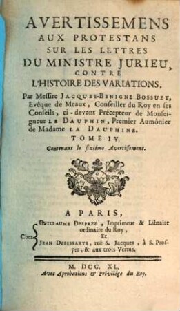 Histoire Des Variations Des Eglises Protestantes, 4