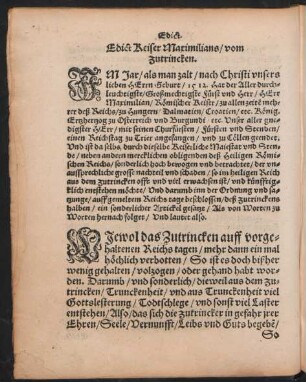 Edict Keiser Maximilians/ vom Zutrincken.