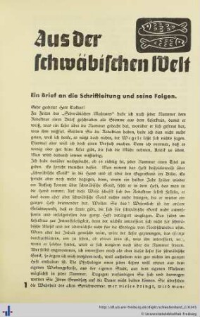 Ein Brief an die Schriftleitung und seine Folgen.
