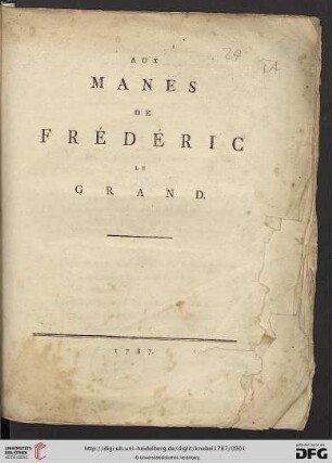 Aux Manes De Frédéric Le Grand