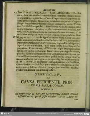 Observatio IV. De Causa Efficiente Principali Sacrae Coenae