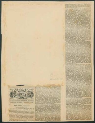 New York Ledger, New York, Saturday, October 23, 1869: Humboldt. By James Parton