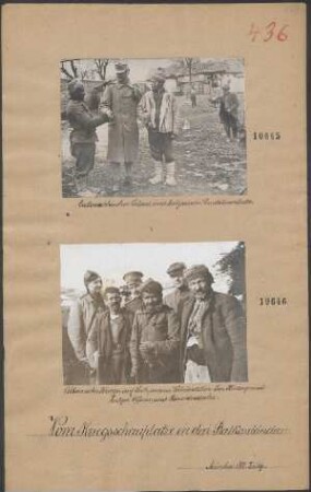 Vom Kriegsschauplatze in Albanien: Albanische Krieger auf Seite unserer Verbündeten. Im Hintergrund bulgar. Offiziere und Berichterstatter