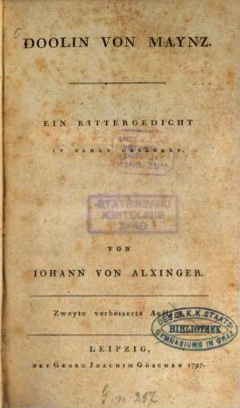 Doolin Von Maynz : Ein Rittergedicht In Zehen Gesängen