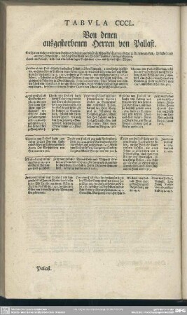 Tabula CCCL. Von denen ausgestorbenen Herren von Pallast