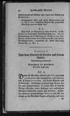 Titulus V. Von dem Gerichts-Schreiber und seinem Ampte.
