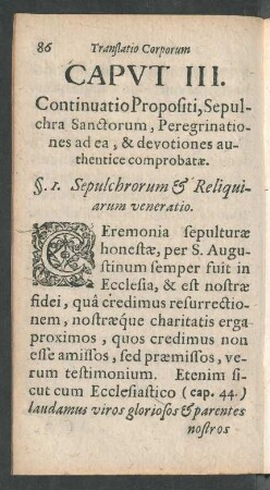 Caput III. Continuatio Propositi, Sepulchra Sanctorum, Peregrinationes ...