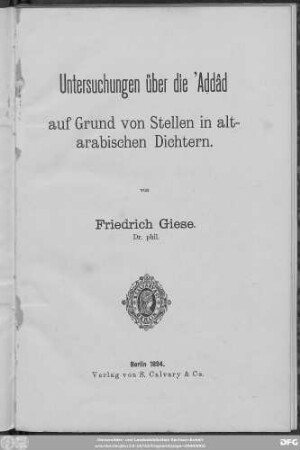 Untersuchungen über die 'Aḍdâd auf Grund von Stellen in altarabischen Dichtern