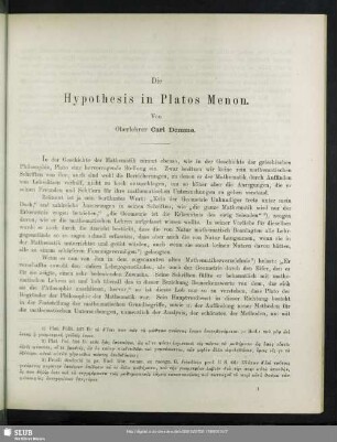 Hypothesis in Platons Menon