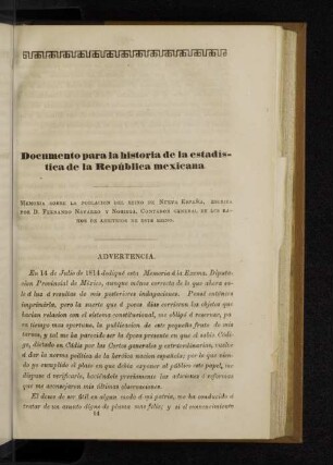 Documento para la historia de la estadistica la República mexicana.