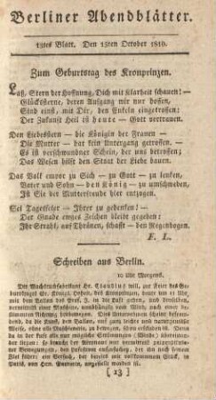13tes Blatt. Den 15ten October 1810.