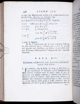 Capo XII. Risoluzione, e Costruzione delle Equazione colla intersecazione delle Curve.