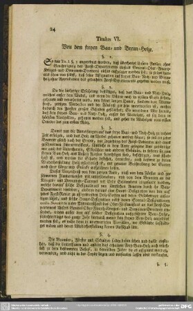 Titulus VI. Von dem freyen Bau- und Brenn-Holze