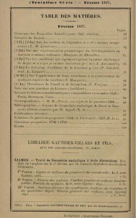 Table des matières. Février 1897.
