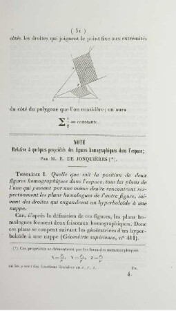 Note relative à quelques propriétés des figures homographiques dans l'espace.