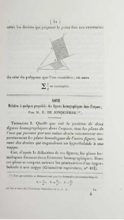 Note relative à quelques propriétés des figures homographiques dans l'espace.