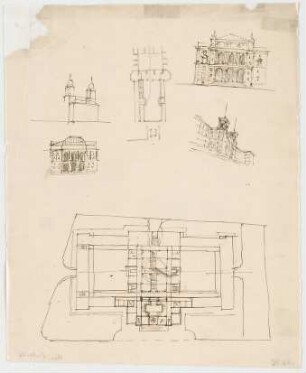 Thiersch, Friedrich von; Leipzig (Sachsen); Reichsgericht - Grundriss, Teilgrundriss, Perspektiven; Fassade (Ansicht)