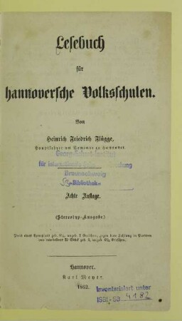 Lesebuch für hannoversche Volksschulen