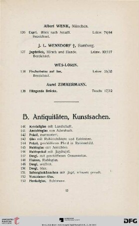 B. Antiquitäten, Kunstsachen (Nr. 140-565)