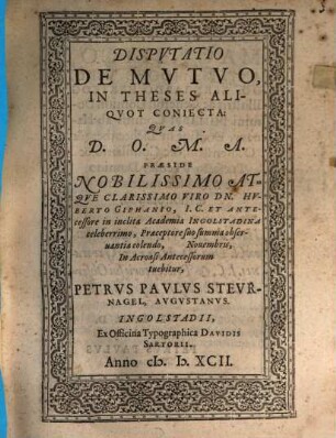 Disputatio de mutuo, in theses aliquot coniecta