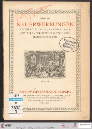 Nr. 661: Katalog: Neuerwerbungen : Bücher des 15. - 20. Jahrhunderts aus allen Wissensgebieten und Handschriften