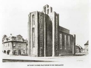 Entwurf zu einer Stadtkirche in der Oberlausitz : Entwurf zu einer Stadtkirche in der Oberlausitz. Druck (um 1930; nach Vorlage von F. Meister)