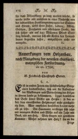 Anmerkungen vom Holzanbau, nach Masgebung der neuesten churfürstl. maynzischen Forstordnung, de an. 1760. von M. Friedrich Christoph Oettelt