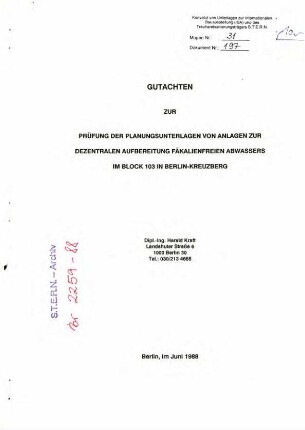 Gutachten: Prüfung der Planungsunterlagen               von Anlagen zur Abwasseraufbereitung